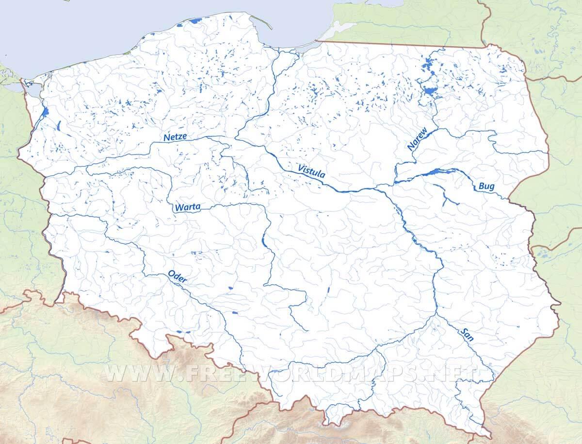 poljska mapa Poljska rijeke mapu   Mapa Poljske rijeke (Istočne Evrope   Evropi) poljska mapa